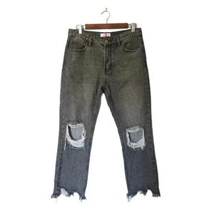 Buddy Love Rosco Gray Distressed Raw Hem Straight Jeans Size 28 100% Cotton Hole